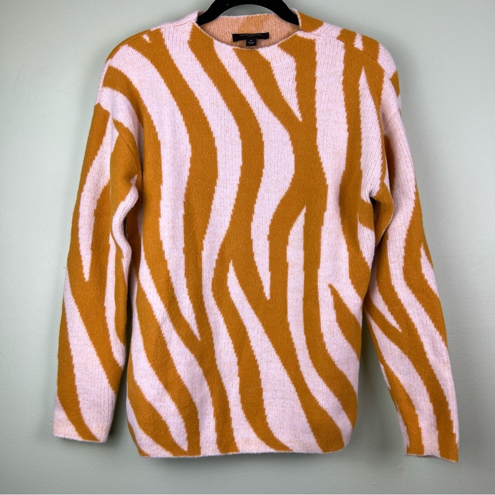 Ann Taylor Petite Small Petite Yellow White Mock Neck Animal Print Sweater
